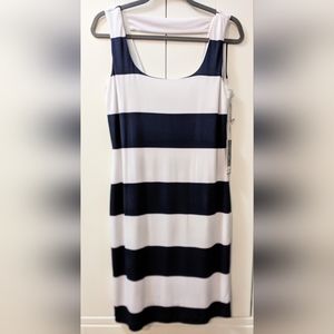 JLO JENNIFER LOPEZ, Navy and White Striped Dress. Size Medium.